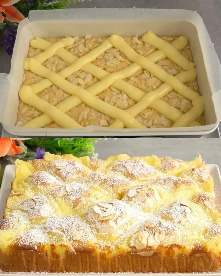 Amandelroomtaart met amandelen en room, een heerlijke dessertoptie.