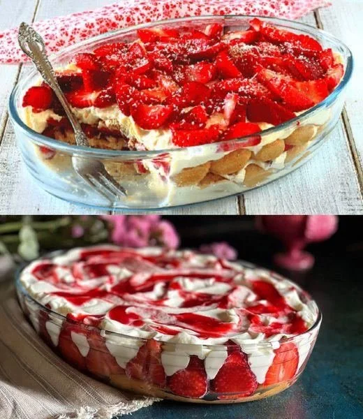 Heerlijke express Aardbeien Tiramisu in een elegant dessertgerecht.